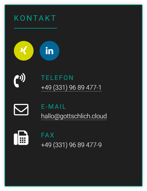 Website nach der Änderung - Kontaktbereich mit FAX-Nummer