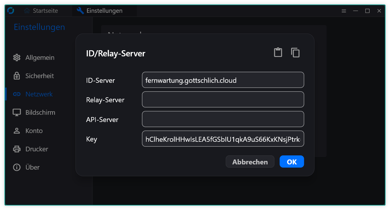 ID/Relay-Server: ID-Server fernwartung.gottschlich.cloud und Key